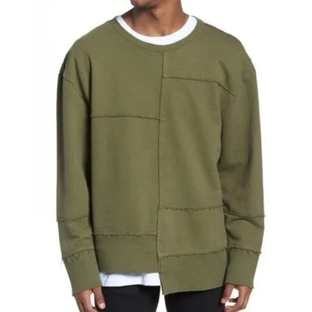 The Rail | Olive Green Asymmetrical Patch Sweatshirt | Size Large